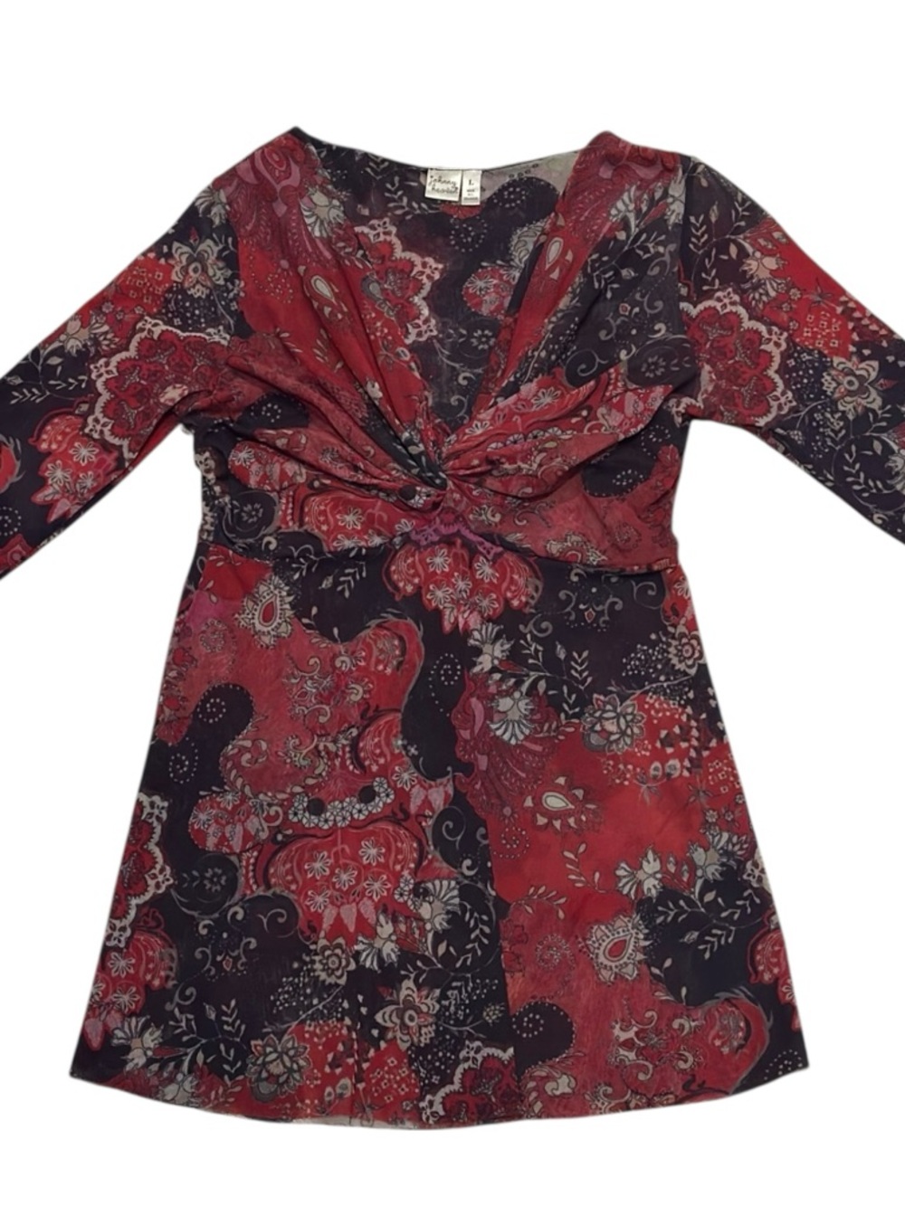Y2K Twist-Front Long Sleeve Tee - Floral Paisley